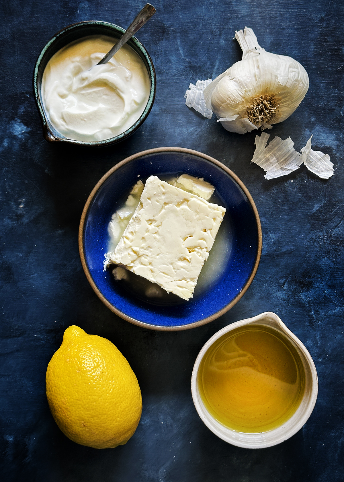 feta yogurt garlic lemon olive oil oil ingredients for whipped feta