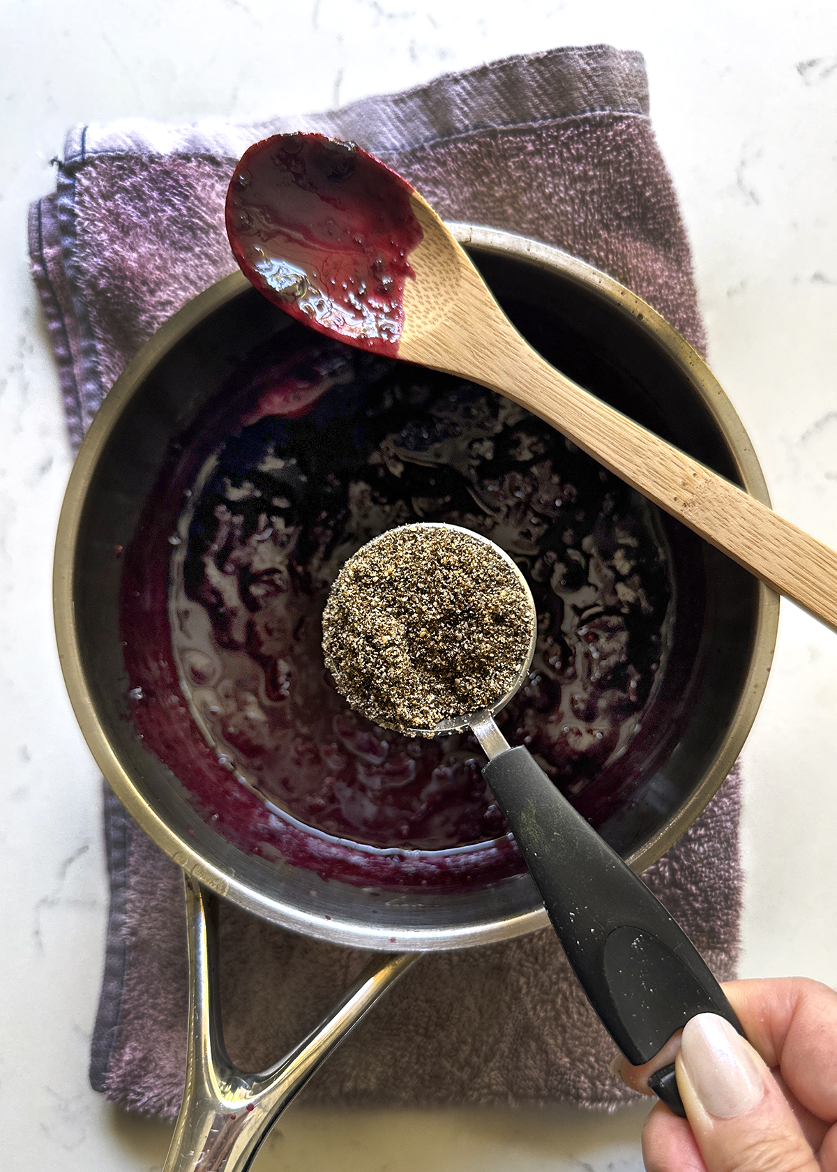 blueberry chia jam with ground chia seeds