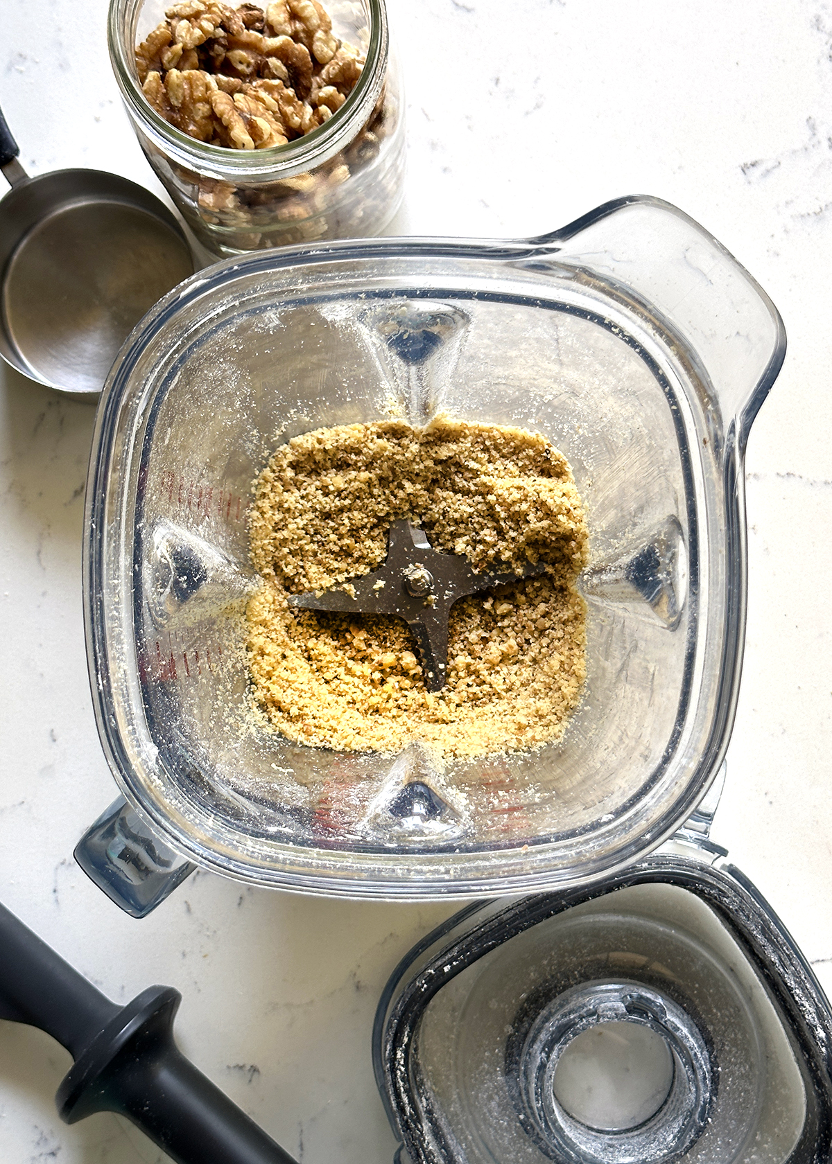 ground walnuts into flour in blender