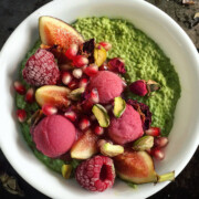 matcha chia seed pudding with fruit