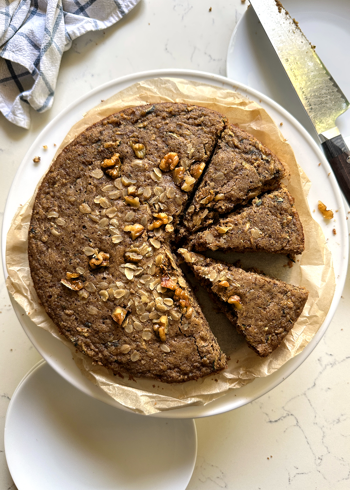 zucchini walnut bread with oat flour, round