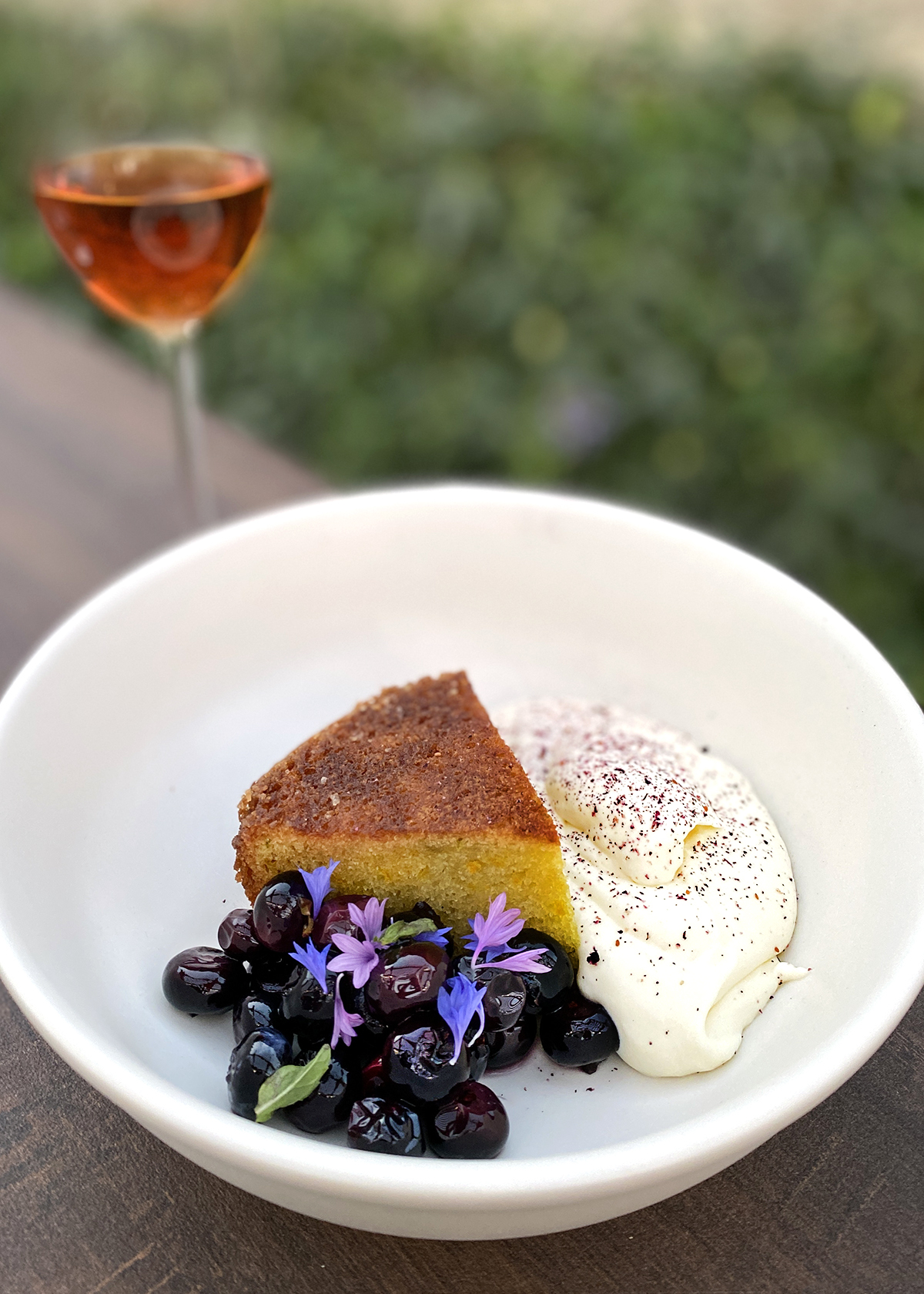 olive oil cake with blueberries at cella ristorante