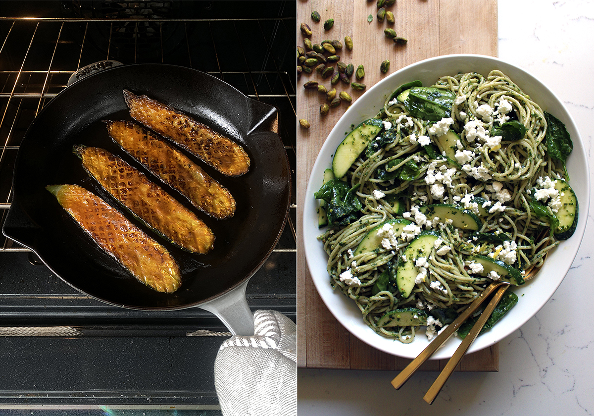 thomas keller roasted zucchini, pesto pasta with spinach feta zucchini