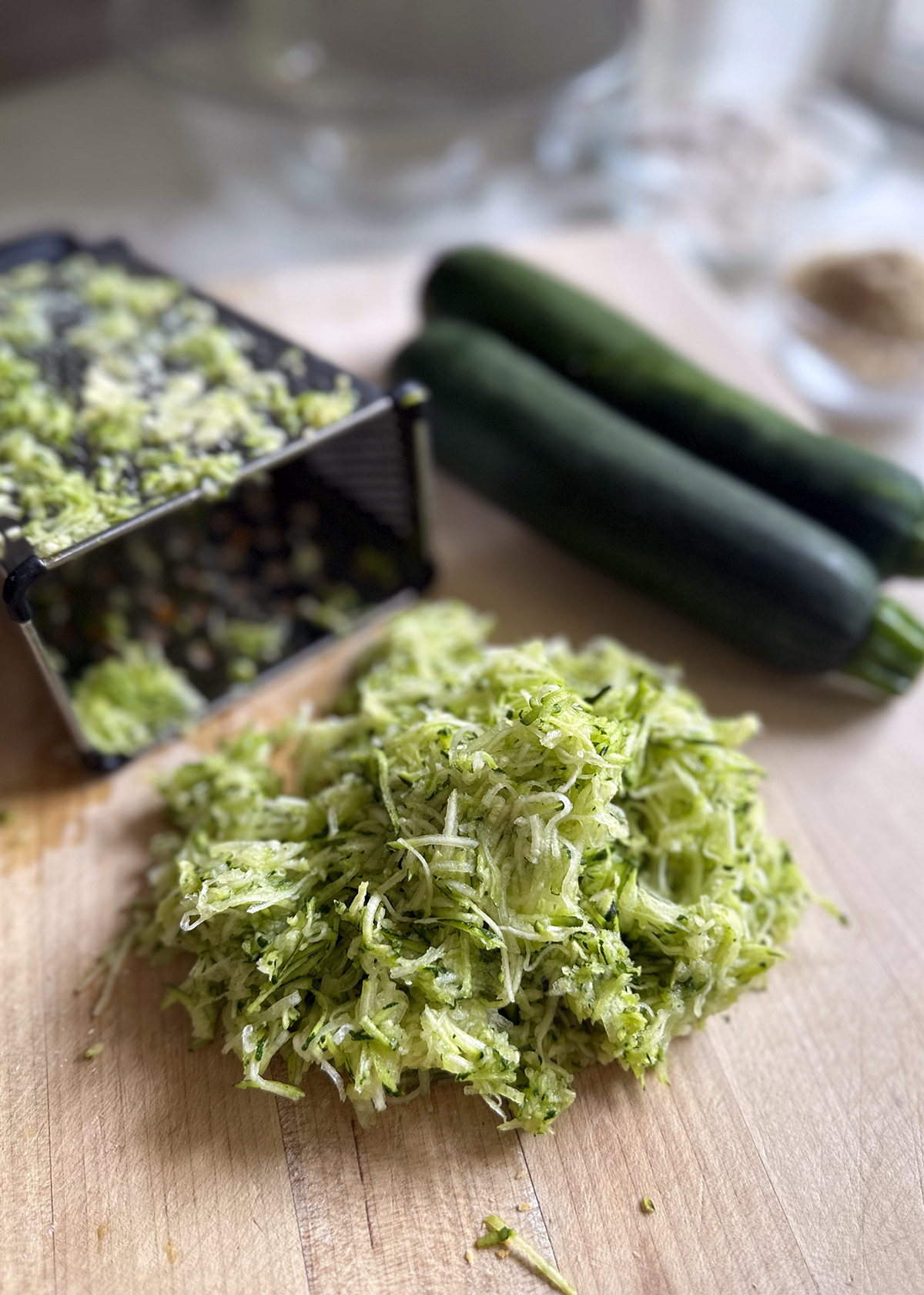 shredded zucchini with box grater