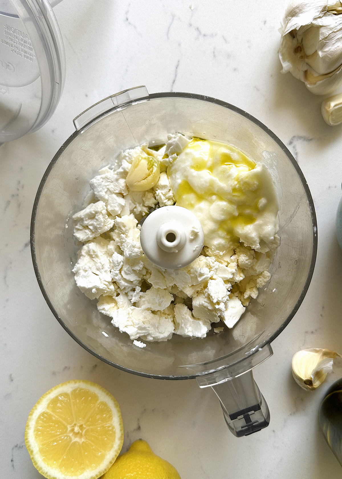 feta yogurt garlic lemon juice olive oil in food processor