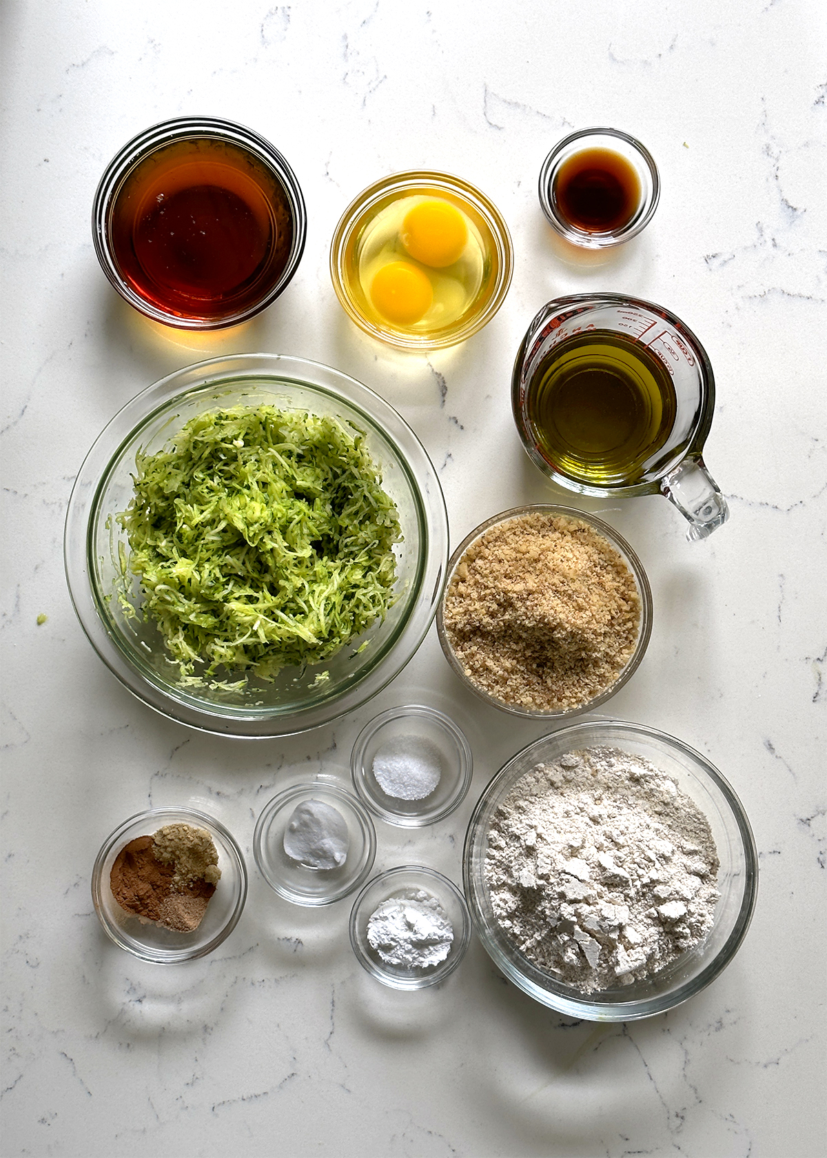 healthy zucchini walnut oat bread ingredients mise en place