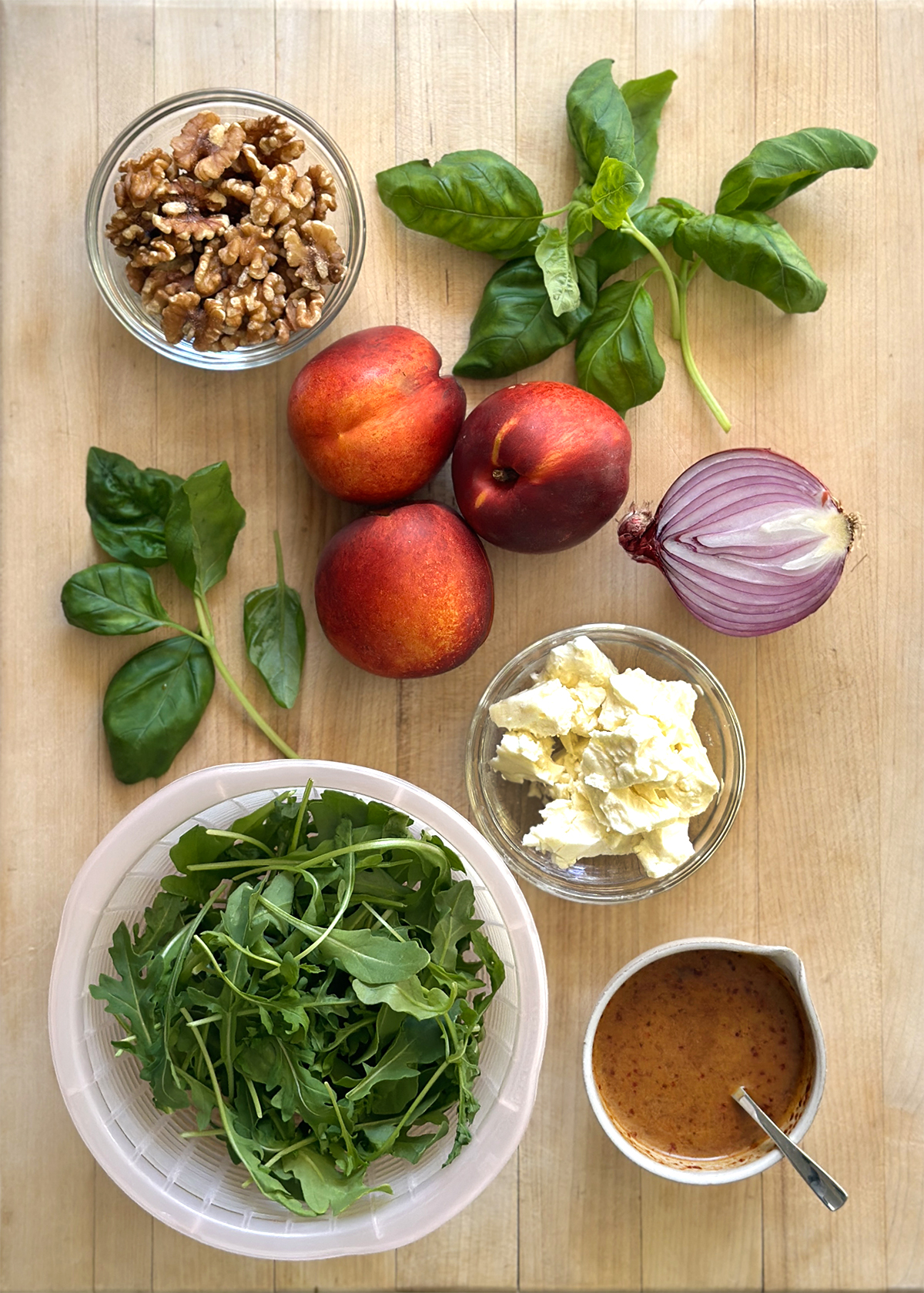 peach salad ingredients mise en place