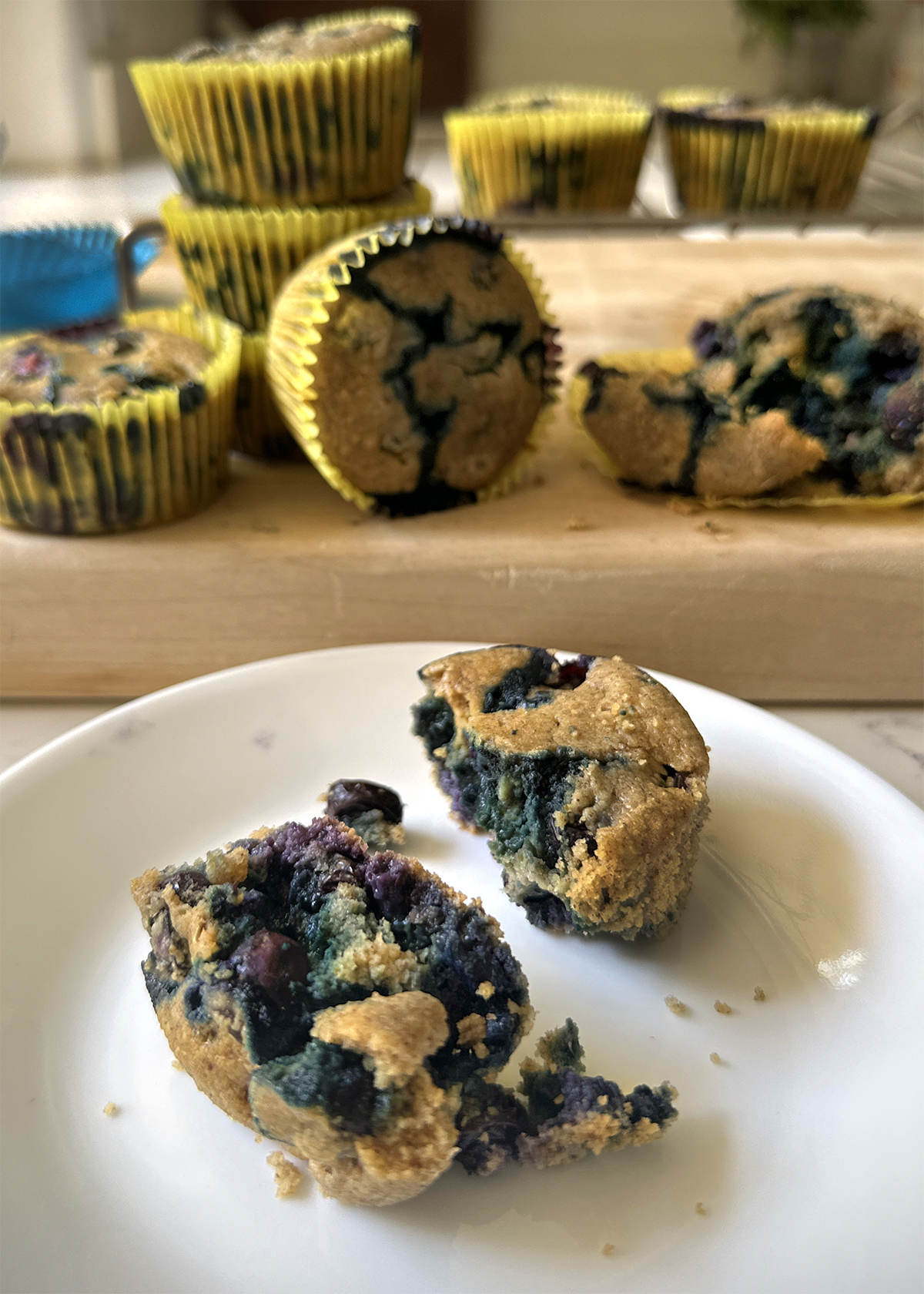 blueberry muffin baked oatmeal muffins on plate