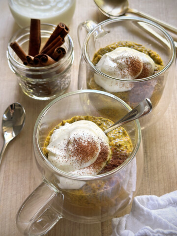 pumpkin spice latte chia pudding in mugs