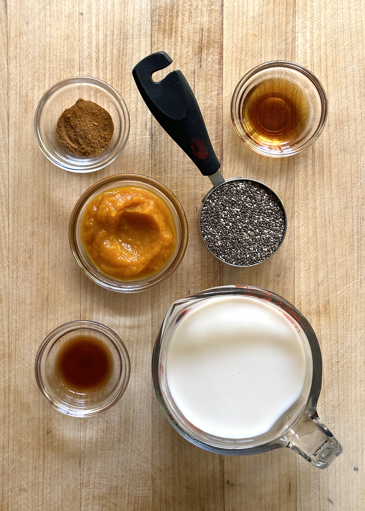 pumpkin spice chia pudding ingredients, measured