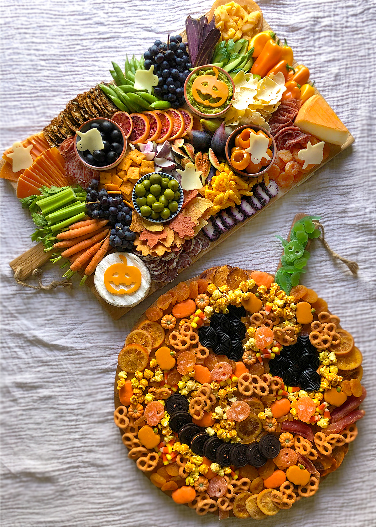 halloween jack o lantern candy and snack boards