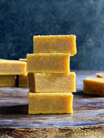 pumpkin butter mochi pieces stacked
