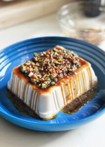 silken tofu block with spicy sauce