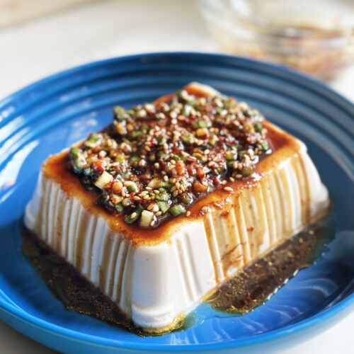 silken tofu block with spicy sauce
