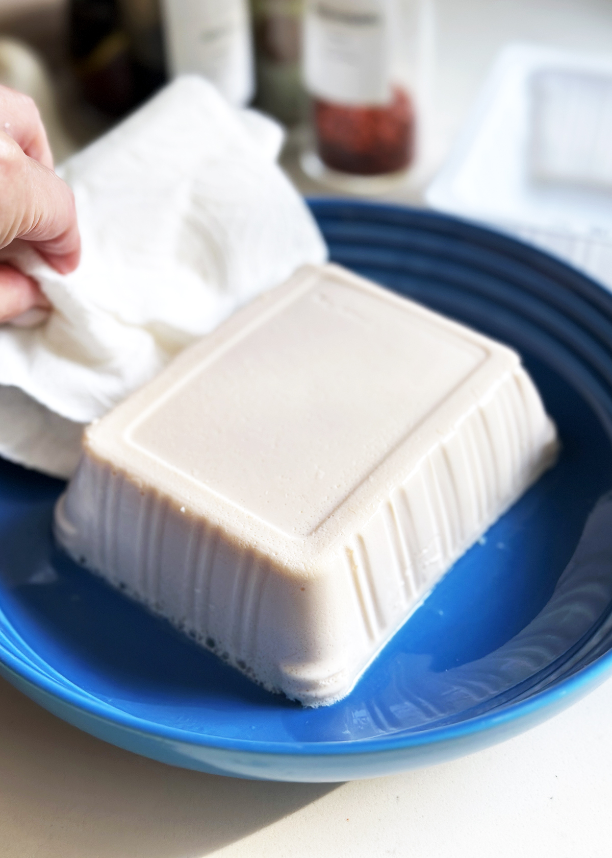 silken tofu block in bowl