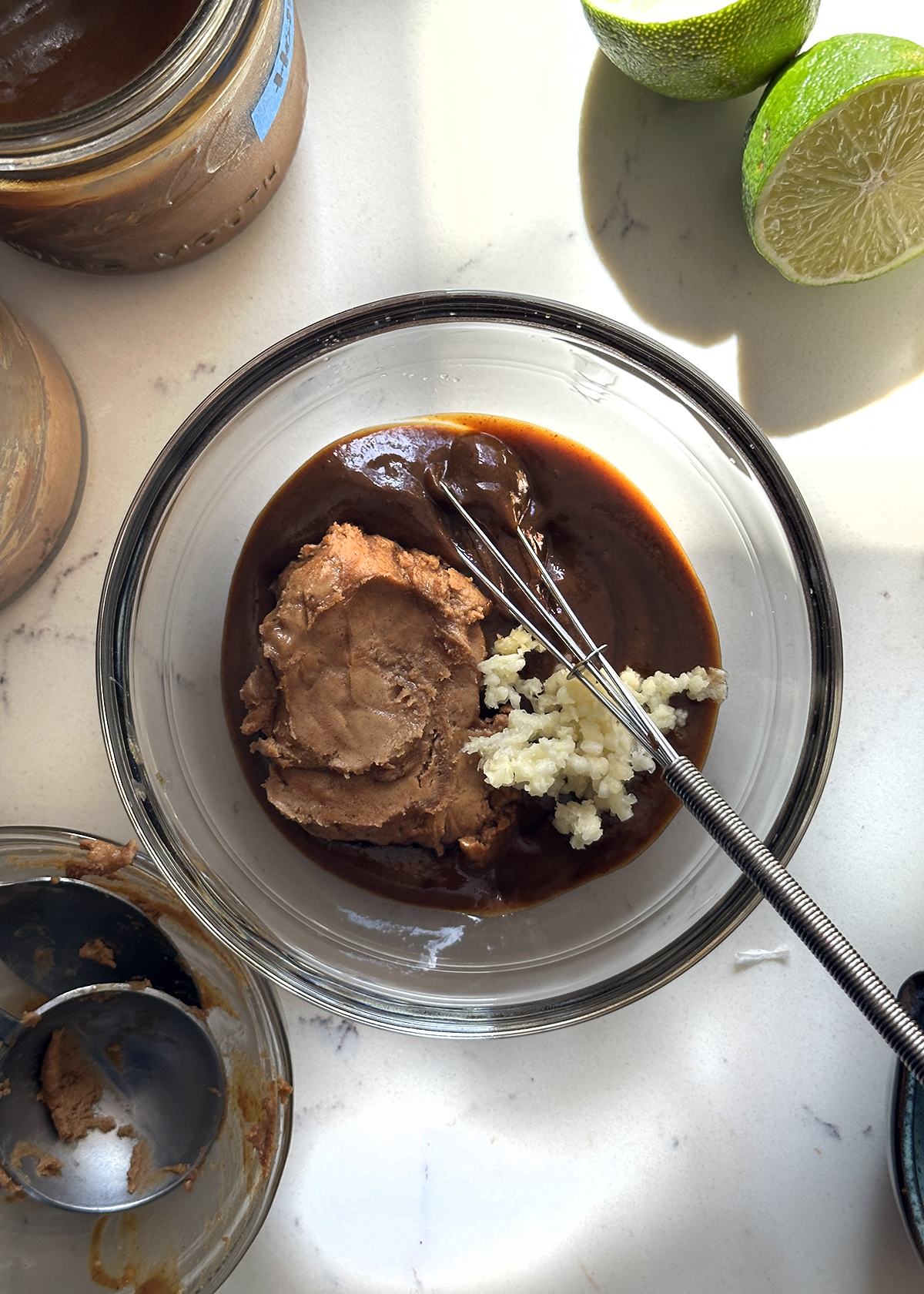 hoisin peanut butter dipping sauce in mixing bowl