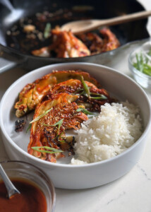 roasted cabbage with gochujang glaze and rice