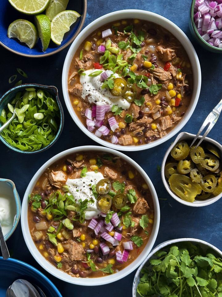 deer valley turkey chili bowls, garnished