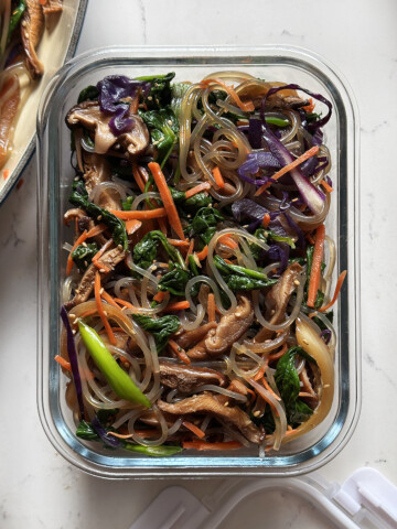 Jap Chae in glass storage container