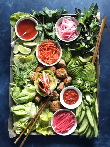 asian chicken meatballs on platter