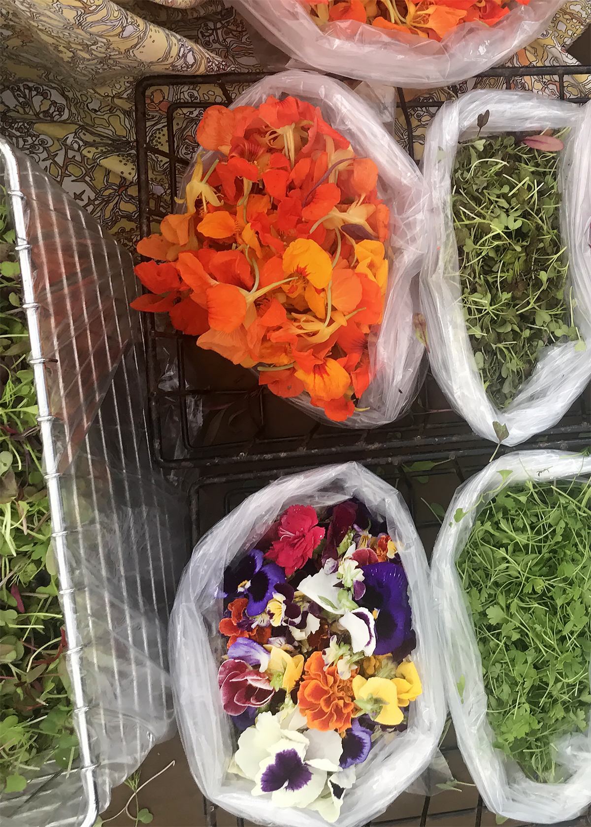 nasturtiums and edible flower mix at farmers market