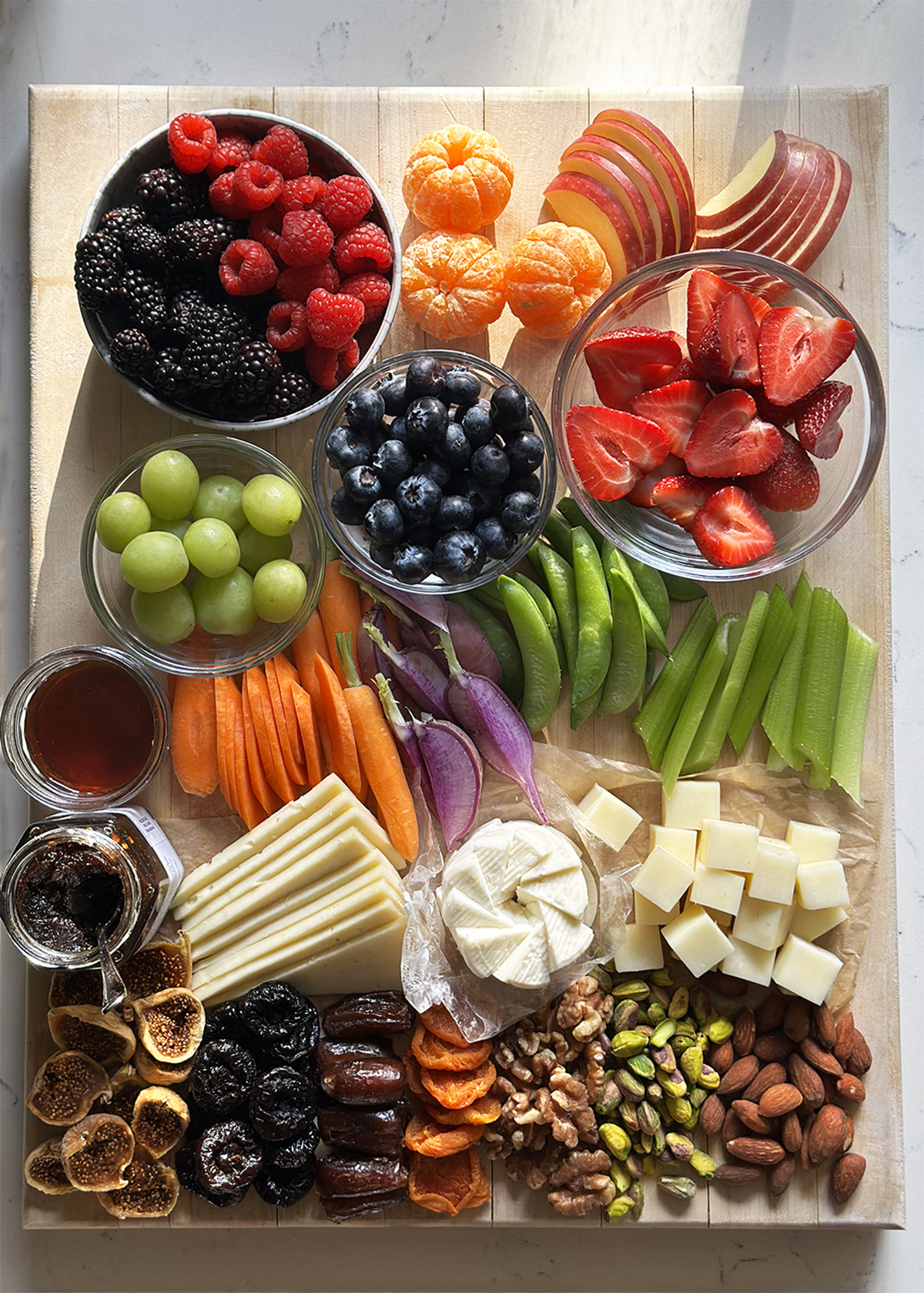 charcuterie board for travel, ingredients, prepped