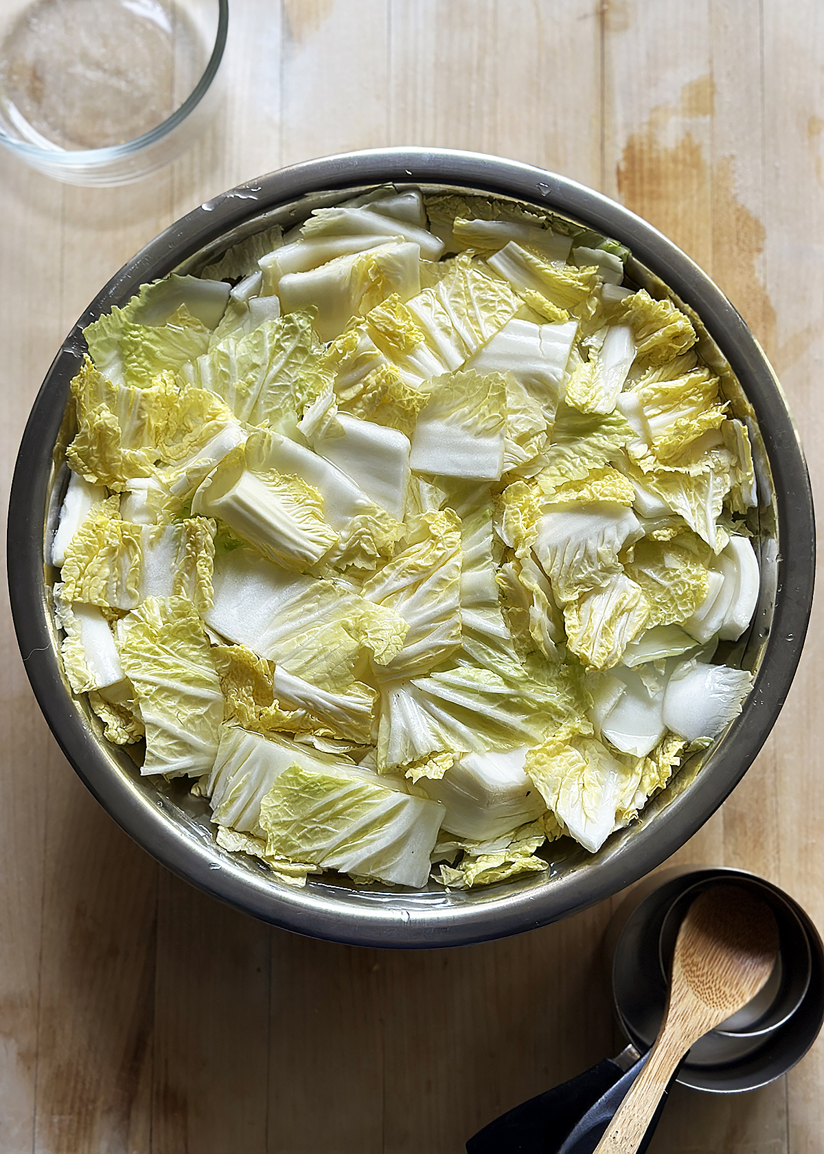 chopped napa cabbage in salt water