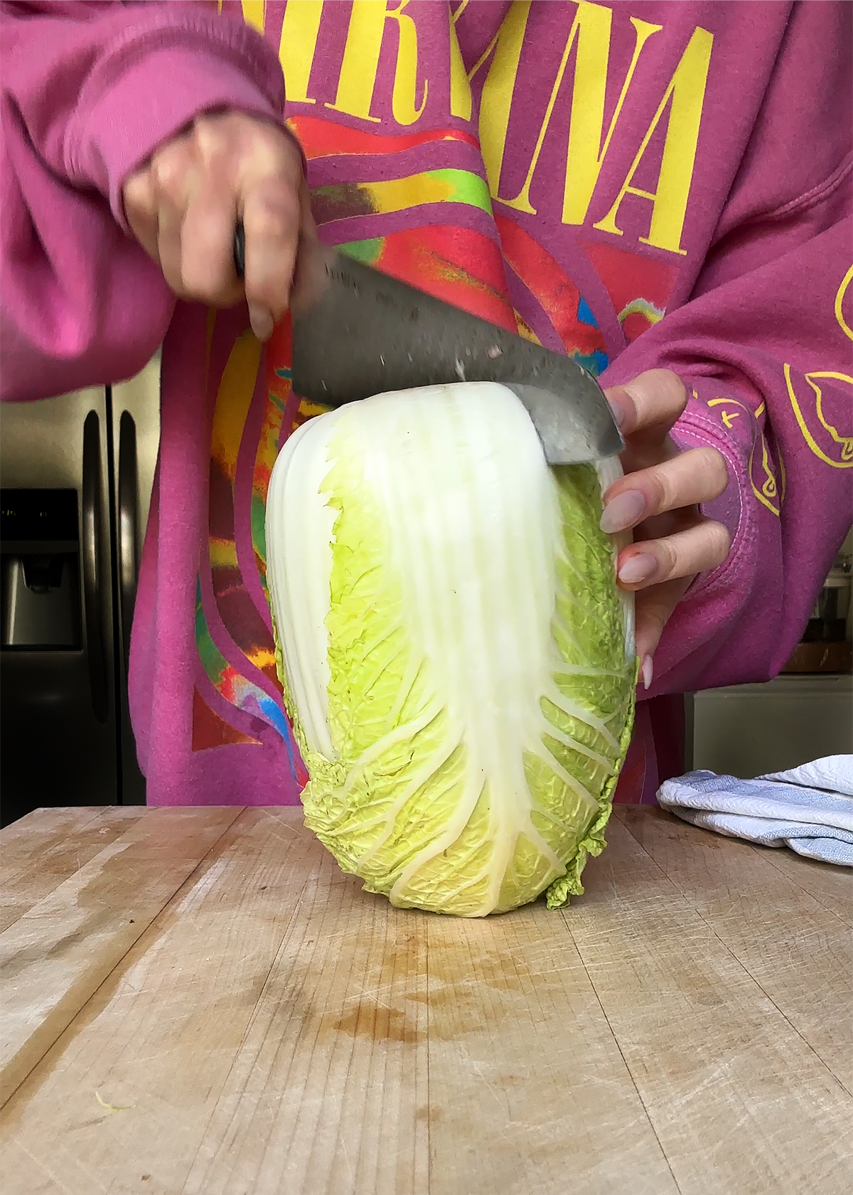 napa cabbage cut through core