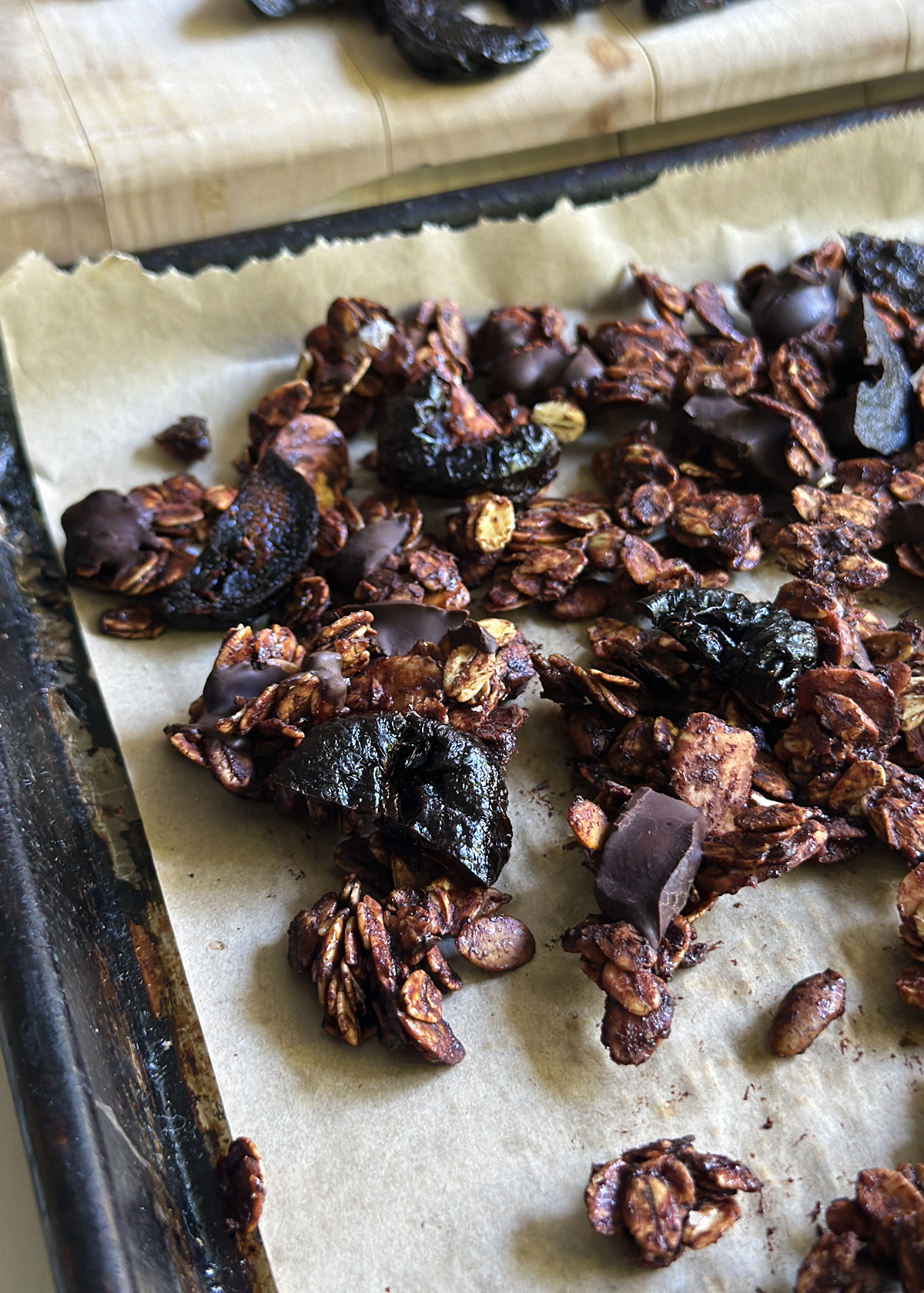chopped prunes with healthy chocolate granola