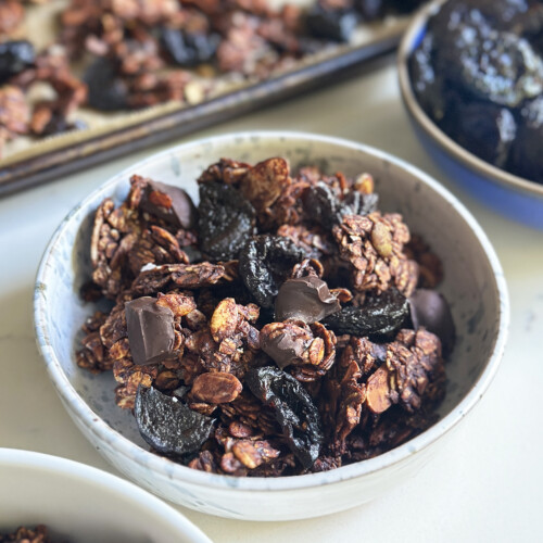 healthy chocolate granola in bowl