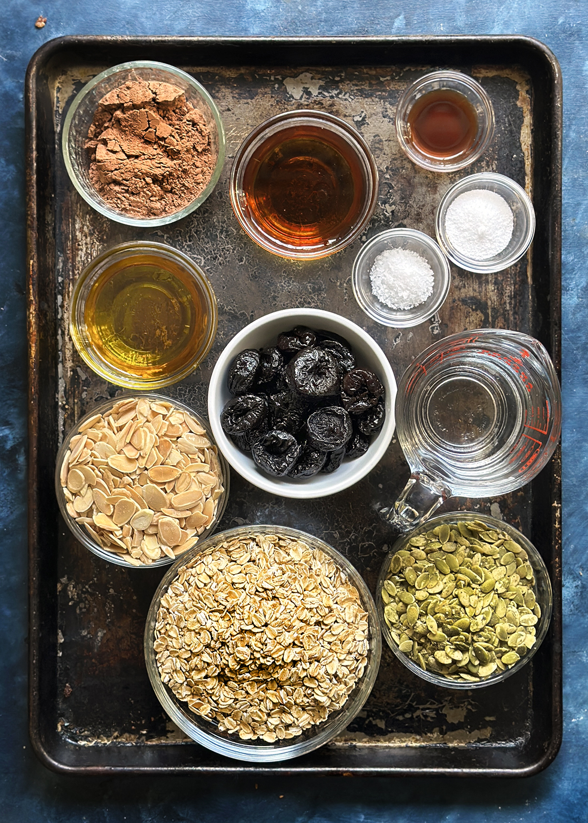 healthy chocolate granola ingredients, mise en place