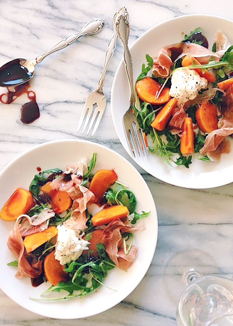 persimmon prosciutto with pomegranate syrup
