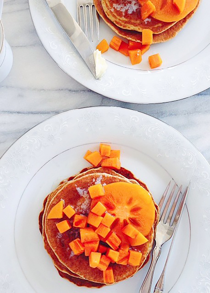 pancakes topped with persimmon