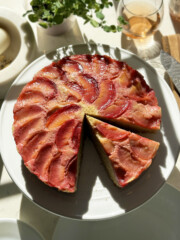 plum cake on cake stand