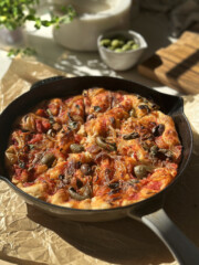 sicilian pizza on focaccia, sfincione
