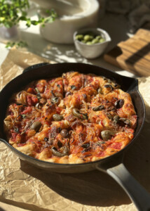 sicilian pizza on focaccia, sfincione