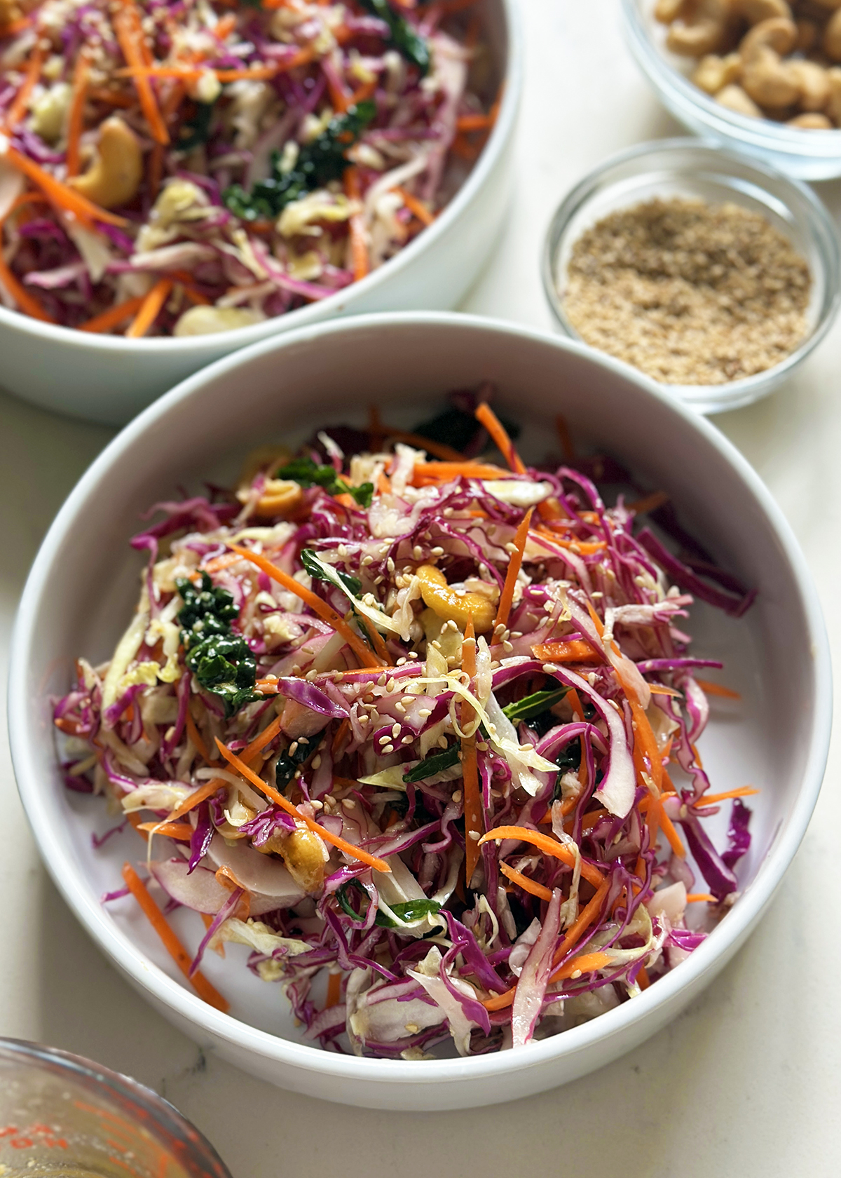 asian cabbage salad in bowls