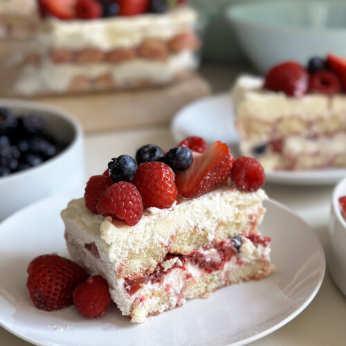 berry chantilly tiramisu, slice