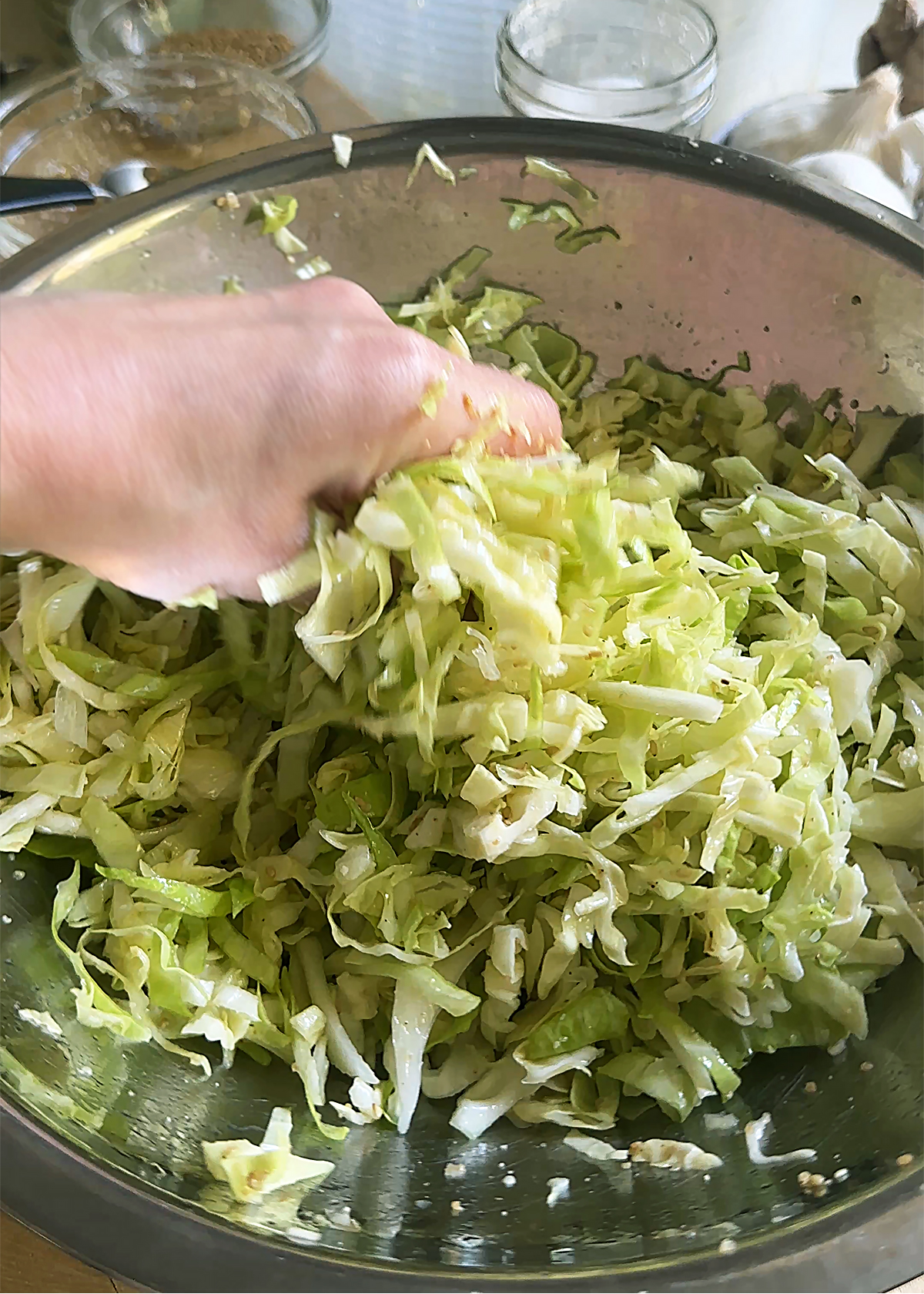 japanese cabbage salad, mixed by hand
