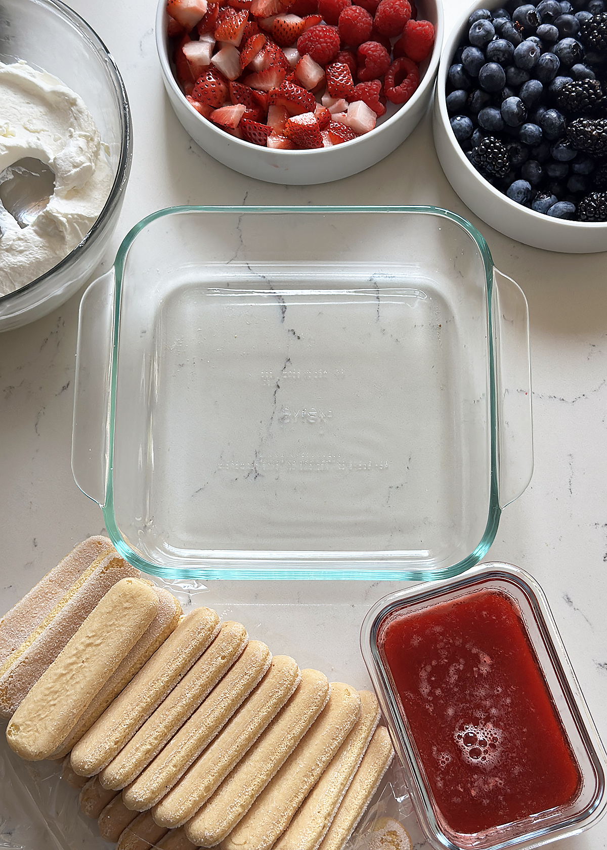 berry chantilly tiramisu setup