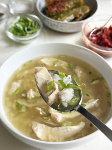 korean chicken soup in spoon