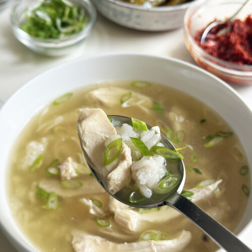 korean chicken soup in spoon