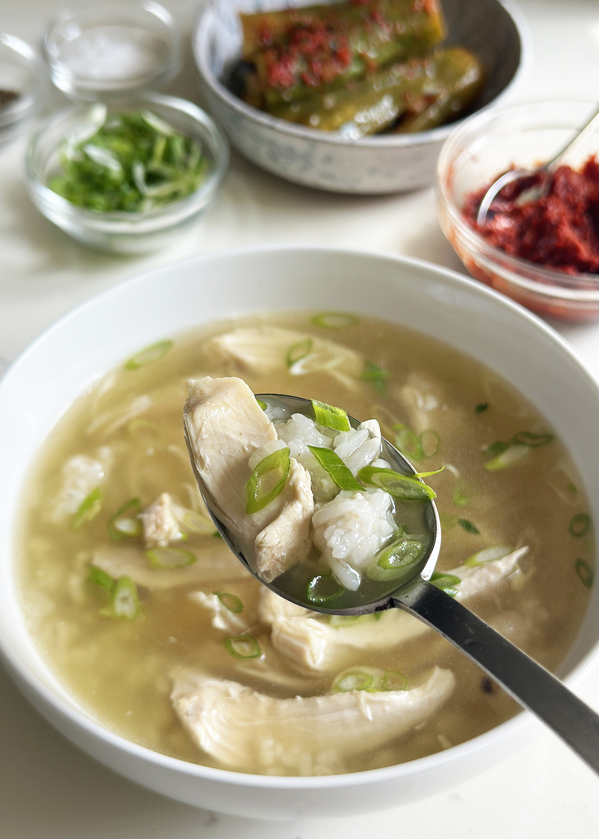 korean chicken soup in spoon