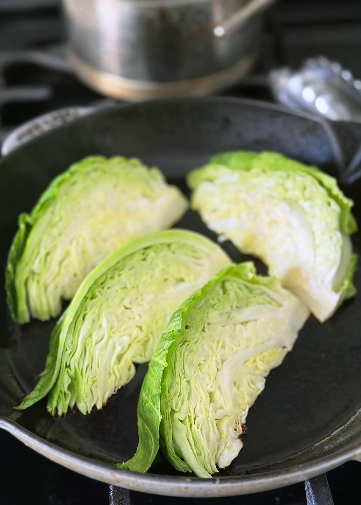 cabbage wedges in skillet
