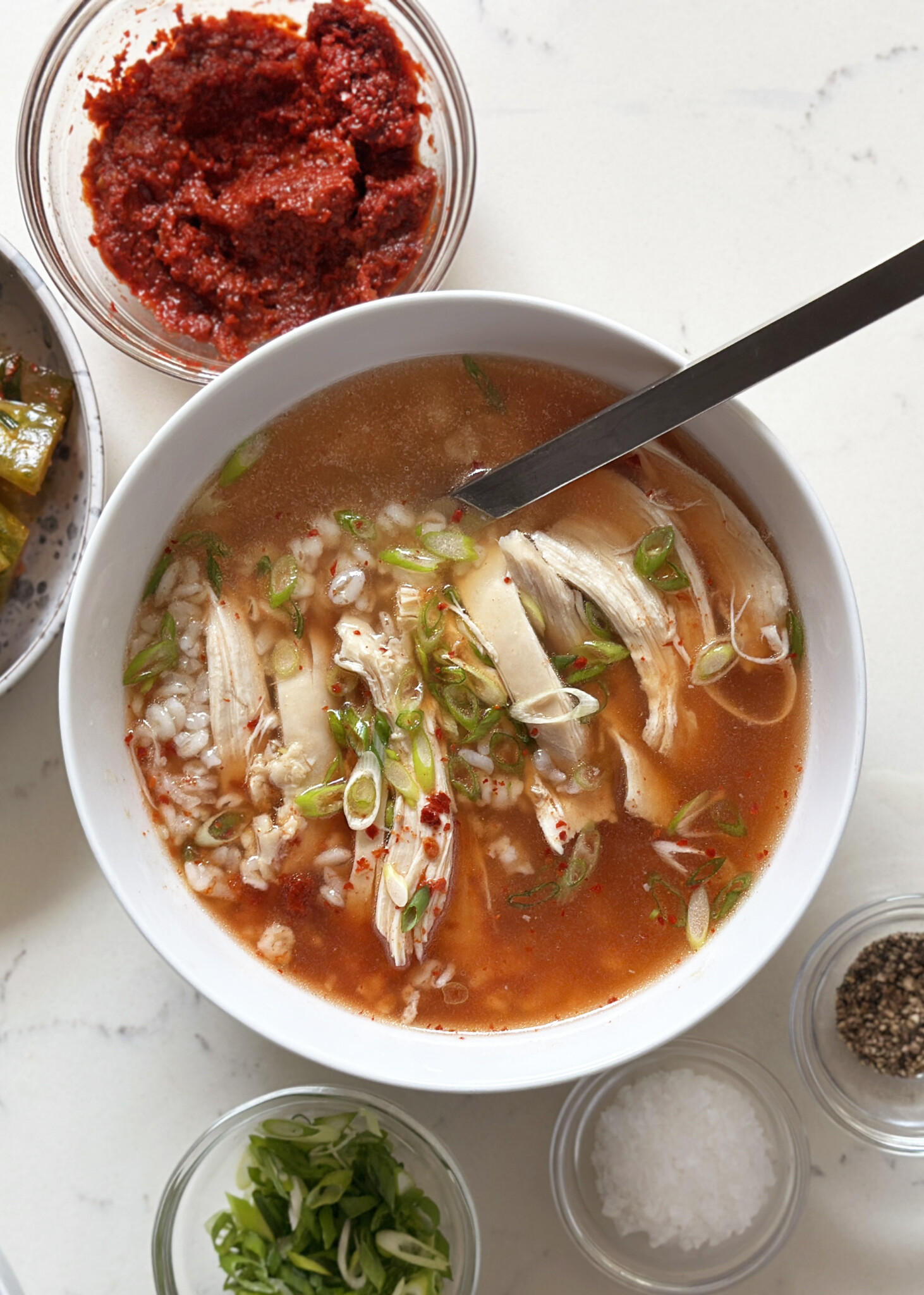 korean chicken soup with spicy chili paste seasoning