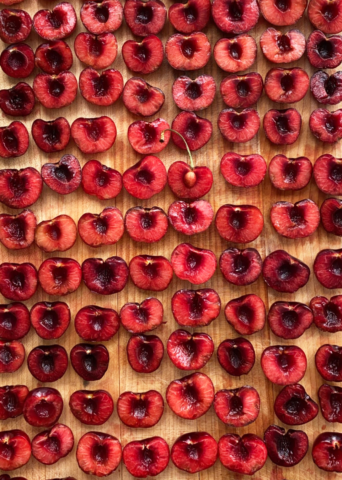 cherries, pitted by hand