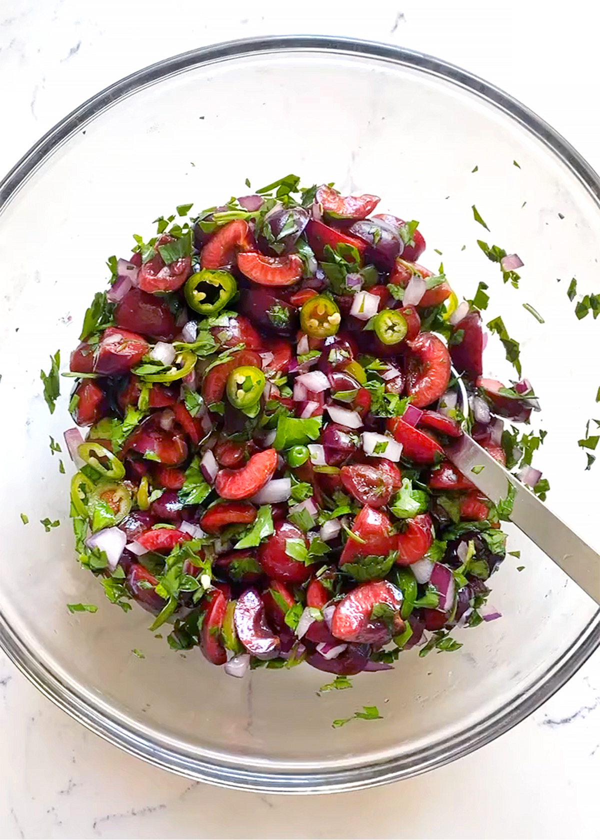 cherry salsa, mixed in bowl