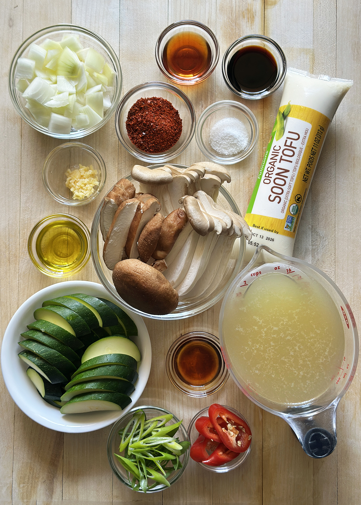 soon dooboo jjigae ingredients prepped