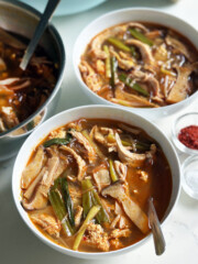 spicy korean chicken soup in bowls