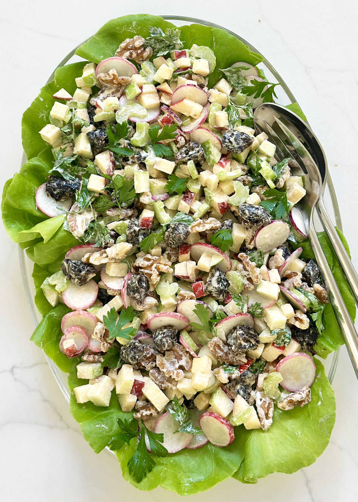 waldorf salad, california style, platter